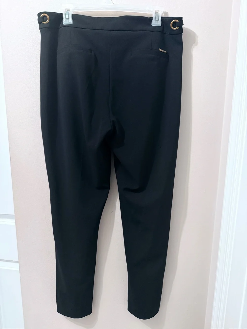 Michael Michael Kors Dress Pants Women  Size L Black Gold Ring Accent Tapered
